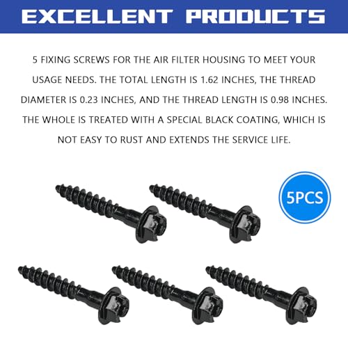 Air Filter Box Screw for Jeep GM Chrysler Chevrolet Dodge Pontiac, Air Filter Housing Retaining Bolts BAS01003 11549031 6509605AA Steel Engine Filter Cleaner Cover Fastener Screws (5Pack)