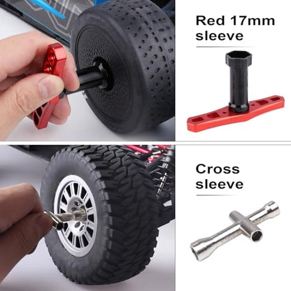RC Car Work Stand Repair Workstation 360 Degree Rotation Lift with Wheel Wrench Tools for 1/8 1/10 1/12 1/16 1/18 Scale Cars Trucks Buggies (Black)