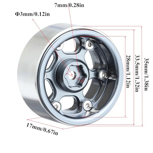 1.3" Wheel Tires Set, Beadlock Wheel Rims with Swamp Claw Mud Terrain Rubber Tires 70 * 27mm for 1/18 TRX4M 1/24 SCX24 FCX24 RC Crawler Car,Type E,Silver