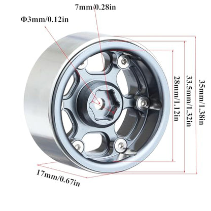 1.3" Wheel Tires Set, Beadlock Wheel Rims with Swamp Claw Mud Terrain Rubber Tires 70 * 27mm for 1/18 TRX4M 1/24 SCX24 FCX24 RC Crawler Car,Type E,Silver