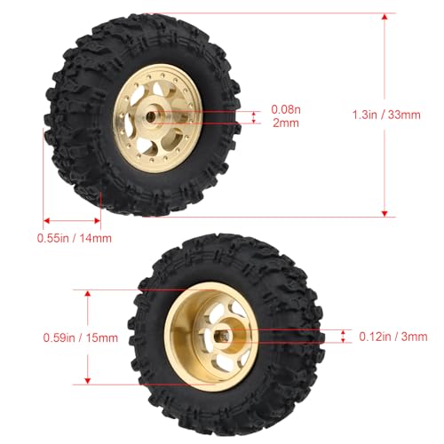 HobbyPark Brass Wheels and Tires for 1/30 Axial SCX30 Upgrades RC Crawler Parts 33x14mm 0.7" Tire with Foam Inserts, Set of 4 (Gold-6 Spokes Rims) - color: Gold-6 Spokes Rims