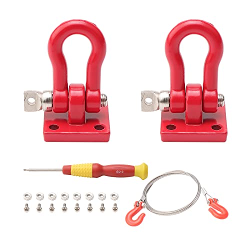 RC Trailer Hooks 2-Pack Metal Trailer Chain Rope with Tow Hook Winch Shackles for Axial SCX10 Tamiya CC01 TF2 D90 D110 HILUX Wraith Tundra 1/10 RC Rock Crawler Truck Scale Decor Accessories, Red