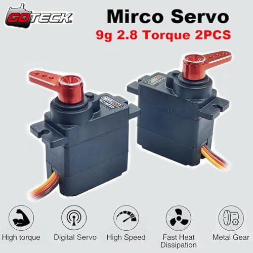 GOTECK 2PCS D9025MG 9g Mini Servo, Micro Full Metal Gear Digital Servo,with Metal Horn for RC Car Model Boat Fixed-Wing Helicopter Airplane Robot Toy - color: Gs9025mg