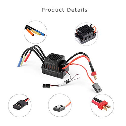 GoolRC BL3650 Brushless Motor, 3900KV Brushless Motor & 60A Waterproof ESC Combo, 4‑Pole 12‑Slot High Torque, 3.175mm Shaft, Accessory for Modification Enthusiasts 1/10 RC Cars & Trucks