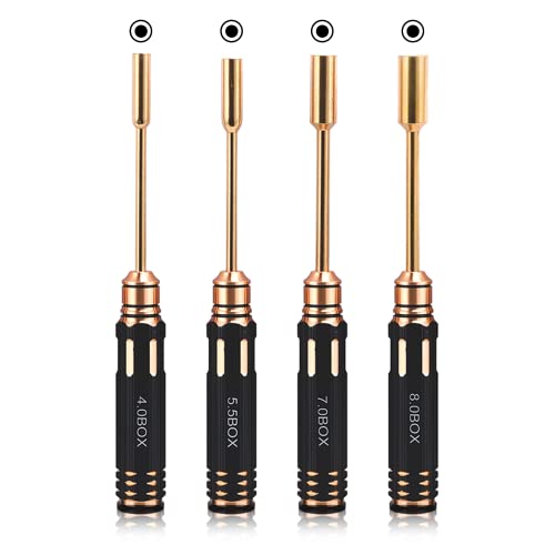 Hex Nut Screw Driver Set Titanium Nitride Coated Repair Tools Kit，4.0mm 5.5mm 7.0mm 8.0mm RC Multi-rotors Model Screwdriver Tool Kits (4PCS)