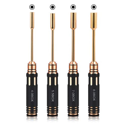 Hex Nut Screw Driver Set Titanium Nitride Coated Repair Tools Kit，4.0mm 5.5mm 7.0mm 8.0mm RC Multi-rotors Model Screwdriver Tool Kits (4PCS)