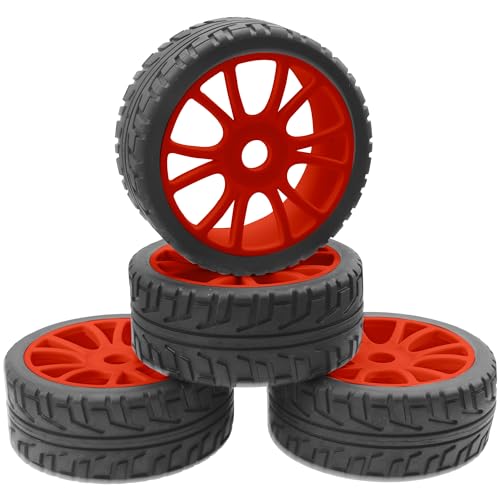 ShareGoo 1/8 RC Buggy Off Road Tires and Wheels Rim 17mm Drive Hex Compatible with Arrma Typhon Kyosho Losi VRX Redcat Tamiya HPI 1/8 RC Off Road Buggy (Red) - color: Red