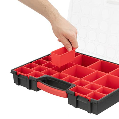 INTERTOOL Hardware Organizer with 24 Removable Bins - Small Parts Storage Tool Box for Nuts, Bolts, Screws, Nails - Portable Handle Transparent Lid with Locks BX08-4033 - style: 24 Removeable Bins