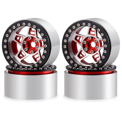 MOHERO 4Pcs 2.2 Extended Beadlock Wheel Rims for 1/10 Axial SCX10 II 90046 and 1/14 MJX 14210 RC Crawler Car Upgrade Part (Red)