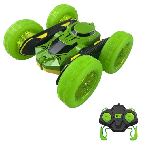 Remote Control Car, RC Stunt Car, 2.4GHz 4WD RC Cars with LED Lights, Double-Sided Driving, 360° Flips Rotating, Rechargeable Battery?Green - color: Green, size: 1 Battery
