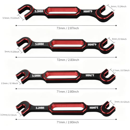 Multifunction RC Shock Absorber Plier with 4PCS Wrench 3.0/3.2/3.5/3.7/4.0/5.0/5.5/6.0mm Turnbuckle Nut Ball Joint Remover for RC Car Boat Model Repair Tool Kit - color: Black & Red