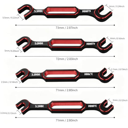 4PCS RC Wrench 3.0/3.2/3.5/3.7/4.0/5.0/5.5/6.0mm Turnbuckle Nut Ball Joint Remover RC Repair Tool for RC Crawler Car Boat RC Drone Upgrade Parts (Red) - color: Red