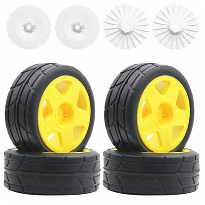 66mm 4PCS 1/10 RC On-Road tires and Hard Plastic wheels set Hex 12mm For WRC Drift Car Conversion 1/10 RC On-Road Car Traxxas Tamiya FW06 TT02 HPI HSP 94122 Kyosho%T065 (Yellow) - color: Yellow