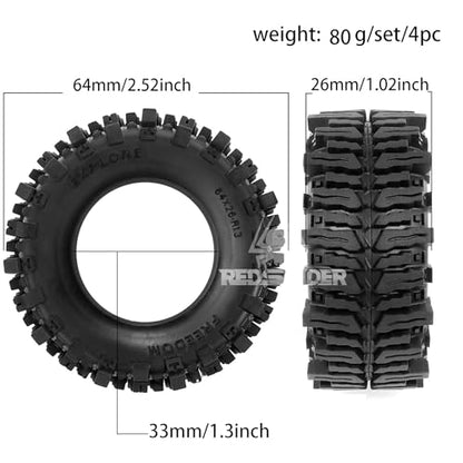 REDSPIDER RC 1.3inch Crawler Tires 64mm * 26mm Mud Slingers X Super Soft Sticky Tyres For RC 1/24 1/18 Scale Crawler TRX4M SCX24 FCX24 FCX18 (Tire) - color: Tire