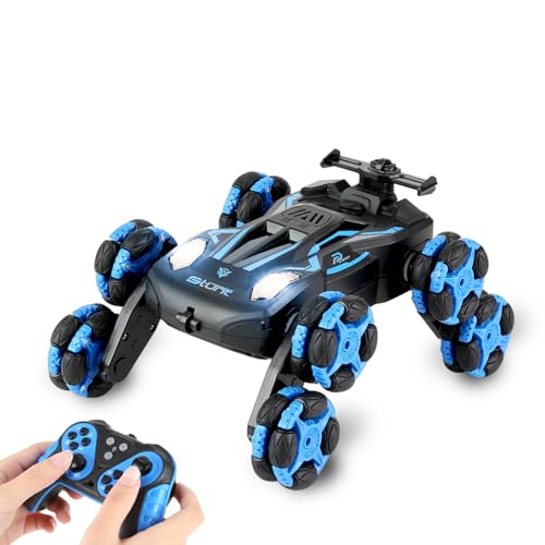 8WD Remote Control Stunt Car with Music Light Mist Spray, RC Drift Car Toys for Kids 6+, 2.4GHz Remote, Double Sided Driving, 360° Spins, Off-Road Stunt Vehicle, Birthday Gifts for Boys Girls - color: Blue
