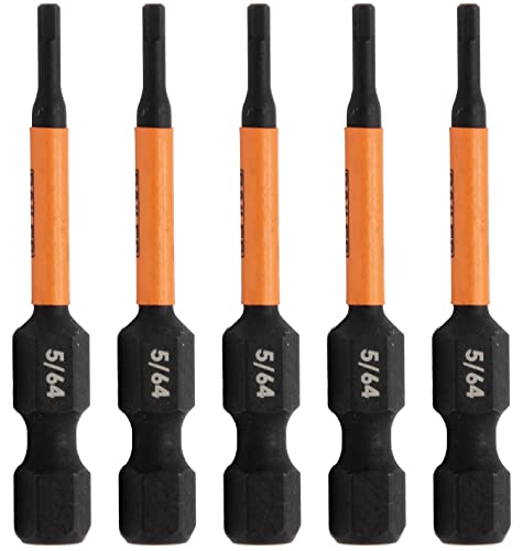 5pc 5/64 Hex Bit Set 2 Inch S2 Steel Impact Allen Wrench Screwdriver Bits | Precision machined hex tip for machinery & furniture assembly. Extended 2" reach for quick-release 1/4" hex chucks. - size: 5/64"