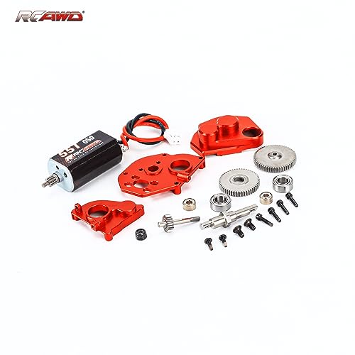 RCAWD SCX24 Motor 050 55t & SCX24 Transmission Metal Gearbox Combo for Axial 1/24 SCX24 & AX24 Series Upgrades Parts Red - color: Red