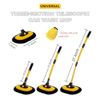 Car Wash Brush Kit, 40" Auto Wash Mop with 15° Curved Extendable Long Handle, Soft Scratch-Free Car Cleaning Mop Mitt to Clean Your Car Shine Like New, Car Accessories (Black+Yellow) - color: Black+yellow