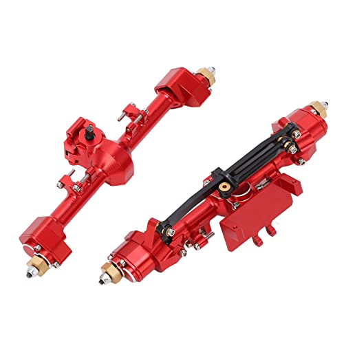 RC Car Metal Front Rear Portal Axle Set Assembly, Aluminum Alloy Housing with CNC Machined Steel Gears for Axial 1/24 SCX24 Upgrade (Red) - color: Red