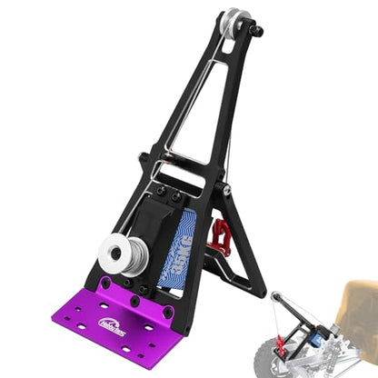 Aluminum RC Winch Double Stent Rescue Set Truck Tow Crane Arm Wrecker Kit with 360° 35KG Servo for 1/10 SCX10 TRX4 RC Crawler and Trailer RC Upgrade Parts - color: Black & Purple