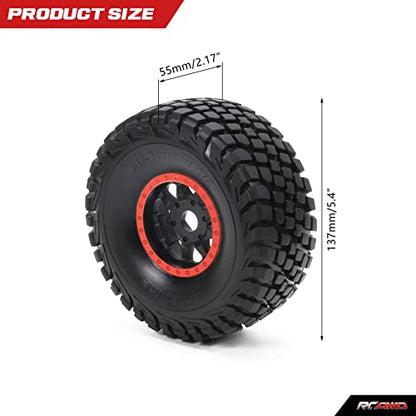 RCAWD RC Wheel Rims and Tires for 1/7 UDR Unlimited Desert Racer 85086-4 Upgrades & 1/7 ARRMA Mojave 6S Parts, Glued Nylon Wheels and Tires #8474 Red - color: Red