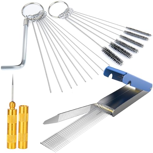 Carburetor Cleaning Kit, Premium Gun Jet Cleaner, Stainless Steel 13 Clean Line Set, 9 Cleaning Needles, 6 Nylon Brushes, 1 Pointed Picks,1 Throttle Wrench