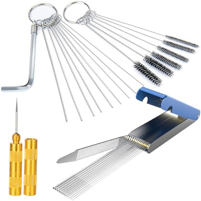 Carburetor Cleaning Kit, Premium Gun Jet Cleaner, Stainless Steel 13 Clean Line Set, 9 Cleaning Needles, 6 Nylon Brushes, 1 Pointed Picks,1 Throttle Wrench