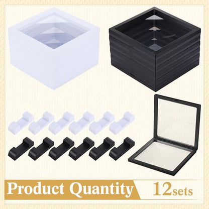 Harloon 12 Pcs 3D Floating Display Case Floating Frame Display Holder Stand Challenge Coin Jewelry Frame Box for AA Medallions Fossil Rock Gemstones Specimen(Black White,7 x 7 x 0.8 Inch,Square Base) - color: Black White, size: 7 x 7 x 0.8 Inch, style: Sq