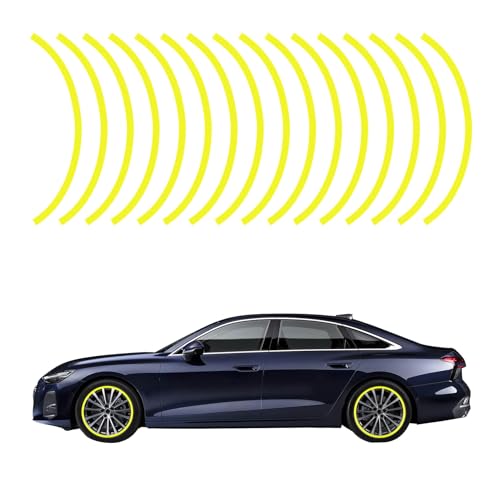 16PCS Reflective Car Wheel Rim Stickers, Car Wheel Decorative Stripe Stickers, Night Safety Warning Tape Sticker Automotive Accessories Fit for Wheels for Motorcycle, Car (Fluorescent Yellow) - color: Fluorescent Yellow