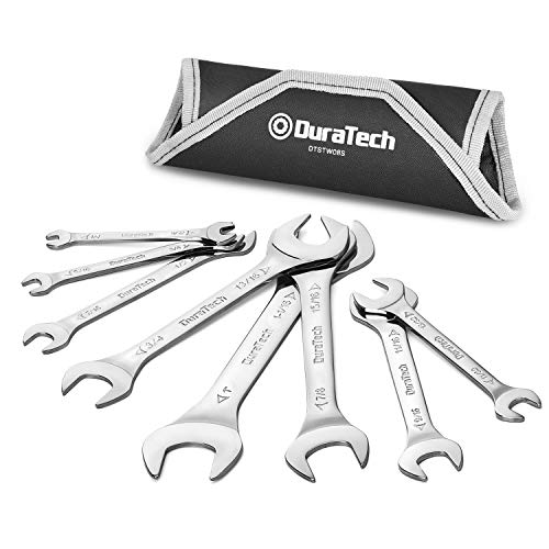DURATECH Super-Thin Open End Wrench Set, SAE, 8-Piece, Slim Wrench Set | 1/4", 9/32", 5/16", 3/8", 11/32", 13/32", 7/16", 1/2", 9/16", 11/16", 3/4", 13/16", 7/8", 15/16", 1", 1-1/16", Rolling Pouch - color: Silver, size: SAE