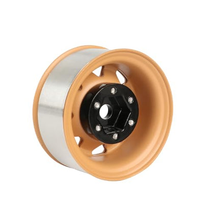 4PCS 1.55 inch Metal Beadlock Wheel Hub RC Car Aluminum Alloy Wheel Rim for 1/10 RC Crawler Car for Axial 90069 D90 TF2 Tamiya CC01 CC02 LC70 LC80 MST(Silver+Yellow) - color: Silver+yellow