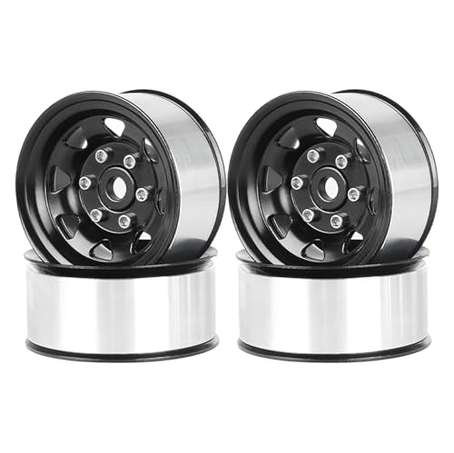 4PCS 1.55 inch Metal Beadlock Wheel Hub RC Car Aluminum Alloy Wheel Rim for 1/10 RC Crawler Car for Axial 90069 D90 TF2 Tamiya CC01 CC02 LC70 LC80 MST(Silver+Black) - color: Silver+black