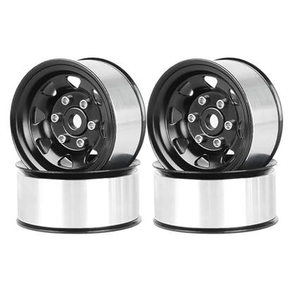 4PCS 1.55 inch Metal Beadlock Wheel Hub RC Car Aluminum Alloy Wheel Rim for 1/10 RC Crawler Car for Axial 90069 D90 TF2 Tamiya CC01 CC02 LC70 LC80 MST(Silver+Black) - color: Silver+black
