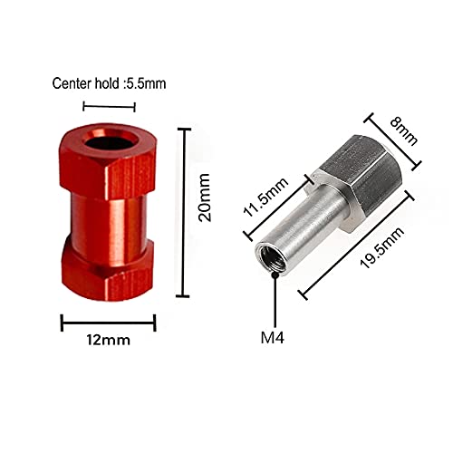 4Pcs RC Wheel Spacer 12mm Hex Adapter for 1/10 RC Crawler(Red,20mm) | 20mm Extension hub Adapter, RC Hex Drive Wheel Adapter Combiner Coupler,Alloy Metal - size: 20mm