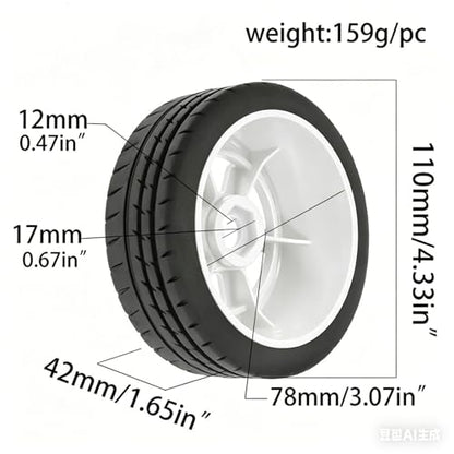 110mm OD 1/8 1/7 RC On Road Tires & Wheels 6-Spoke Rally Racing Wheels 17mm Hex for 1:8 1:7 Street Touring Drift Truck Car ARRMA Losi Kyosho VRX GT2 W10 Felony 6S BLX HPI WR8 4PCS (White) - color: White