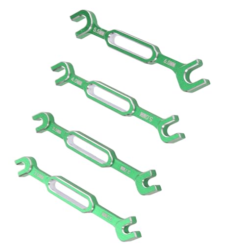 Tyenaza 4Pcs RC Aluminum Alloy Wrench, 3/3.2/3.5/3.7/4/5/5.5/6mm Turnbuckle Nut Ball Joint Remover with Multifunction RC Shock Absorber Plier Repair Tool KitRepair Tool Kit (Green) - color: Green