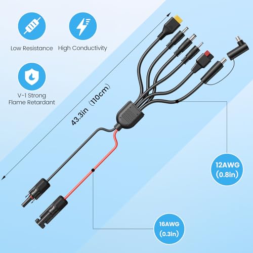 7-in-1 Solar Panel Adapter Connectors,3.6 Feet Universal 12AWG MC4 Cable to DC 8mm XT60 Anderson,Solar Charge Cable Kit Multiple DC Adapters for RC Battery Portable Power Stations, Solar Generators