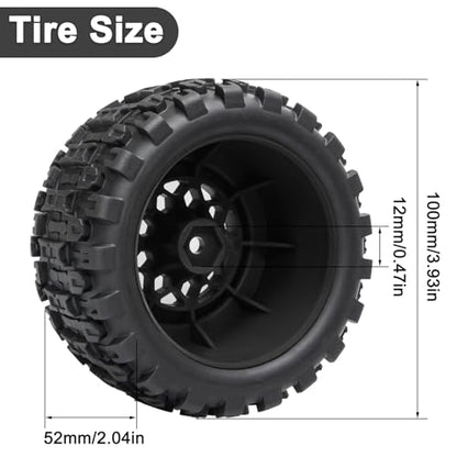LRFHL 12mm Hex RC Wheel Tires 4PCS | for 1/16 Traxxas Mini Maxx 107154-1 Mini XRT VXL 108076-1 E-Revo Mini XRT MJX 16207 16210 HSP 94186 LOSI 1/18 Mini LMT - color: Black Tires+ Black Hex Wheel-1