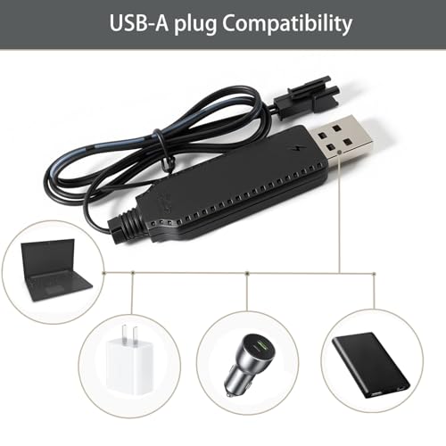 3.7V Battery Charger Cable with SM-2P Plug USB Li-ion Battery Charger for Bunch O Bubbles, Bubble Bazooka Machine Gun, Mini RC Amphibious Stunt Car Boat Trucks 3.7 Volt Li-ion and Li-Po Battery,2Pcs