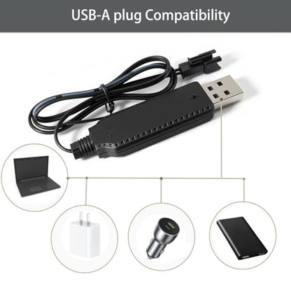 3.7V Battery Charger Cable with SM-2P Plug USB Li-ion Battery Charger for Bunch O Bubbles, Bubble Bazooka Machine Gun, Mini RC Amphibious Stunt Car Boat Trucks 3.7 Volt Li-ion and Li-Po Battery,2Pcs
