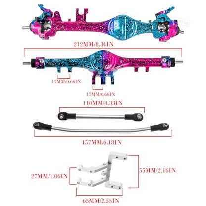 RC Axle Complete Metal Front Rear Axle Upgrades Part for 1/10 SCX10 SCX10 II 90046 90047,RC Crawler Car Front Rear Axle Hops Up,Pink-Blue - color: Pink-blue - 90046