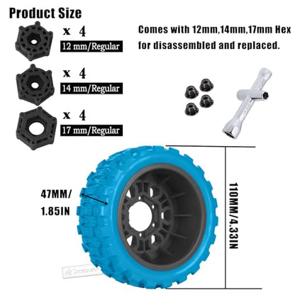 RC 1/10 Short Course Tires with 12MM 14MM 17MM Hex Compatible with Arrm a Senton,Axia1,Slash 2WD/4×4 4WD,Red cat, RC 4WD,Heavy Duty High Grip Rubber Tires w/Plastic Wheels,Blue&Black - color: Blue&black(4pcs)