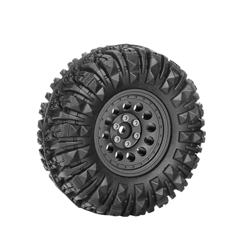 4PCS 1.3" Aluminum Alloy Beadlock Wheel Rims All-Terrain Tyre 70mm Rubber Tires Set with 5mm & 7mm Hex for 1/12 1/14 1/18 1/24 RC Rock Crawler Car Upgrade Parts (B-Black) - color: B-black