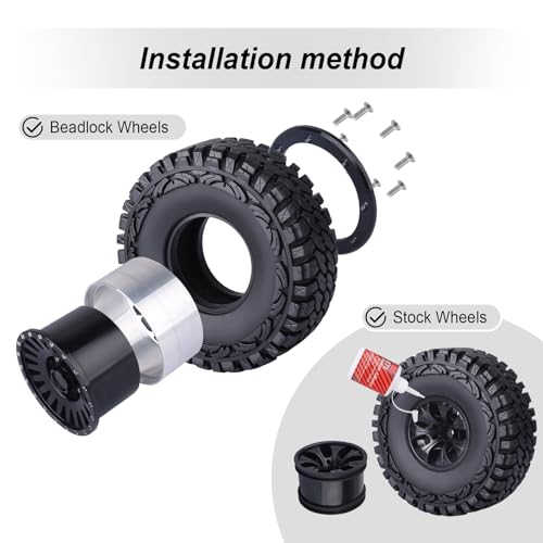 Hobbypark 4.4 Inches Tall RC 1.9 RC Crawler Tires Soft Rubber Good Grip for 1/10 Scale TRX4 Axial SCX10 Redcat Gen 8 RC4WD Rocks Mud Dirt fit 1.9 Beadlocks Wheels w/Foam, 4PCS