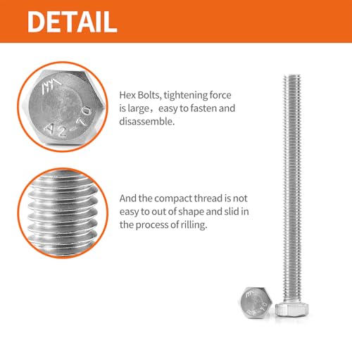 M5 x 60mm 65mm 70mm 75mm 80mm Heavy Duty Hexagon Bolts Hex Head Screws, 304 Stainless Steel, Metric Fully Thread, Machine, Bright Finish, Assortment Kit 25PCS - size: M5 x 60/65/70/75/80mm (25PCS)