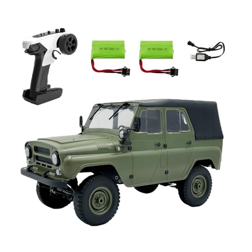 WPL C94 RC Off-Road Crawler for Adult, 1/12 Scale 2.4G 4WD RC Climbing Car with Full Proportional Steering, Dual 500mAh Batteries, Foldable Windshield and Detachable Roof Tent (UAZ-469/RTR) - color: Green