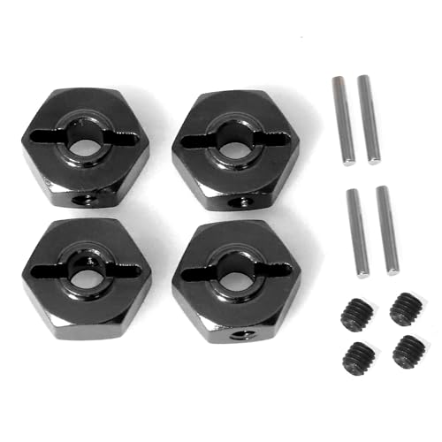 Aluminum Alloy Wheel Hub Hex Adapter 12mm RC Upgraded Parts for LOSI 1/18 Mini LMT 4X4 Brushed Monster Truck RTR-LOS01026 RC Car (Black) - color: Black