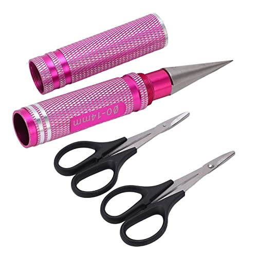 RC Curved Scissors and Hole Puncher Kit, Aluminum Alloy Body Reamer for RC Car Drone Shell Trimming, 014mm Adjustable Cutter with Ergonomic Grip (Pink) - color: Pink