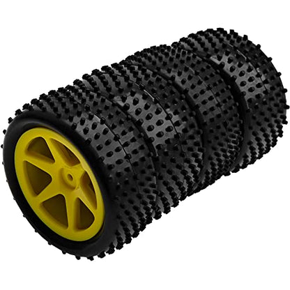 12mm Hex Plastic Wheel Rims & OD 88mm/3.46" Rubber Tire Front Rear Tyre Compatible with Redcat HPI HSP ExceedRC Kyosho Losi 1/10 Scale Off Road Buggy (Yellow) - color: Yellow