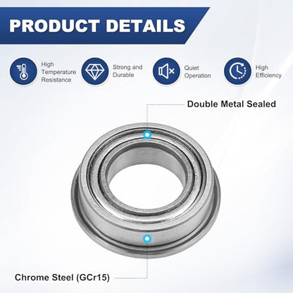 M METERXITY 20-Pack MF148ZZ Flanged Ball Bearing, 8mm x 14mm x 4mm Double Metal Shielded Z1 Chrome (GCr15) Steel Flange Rip Bearings for Wheelbarrow/Printer/Fax Machines/Power Tools - size: 8mm x 14mm x 4mm